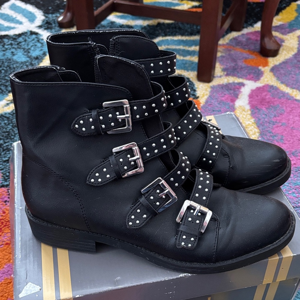 Madden Girl Black Studded Buckle Boots